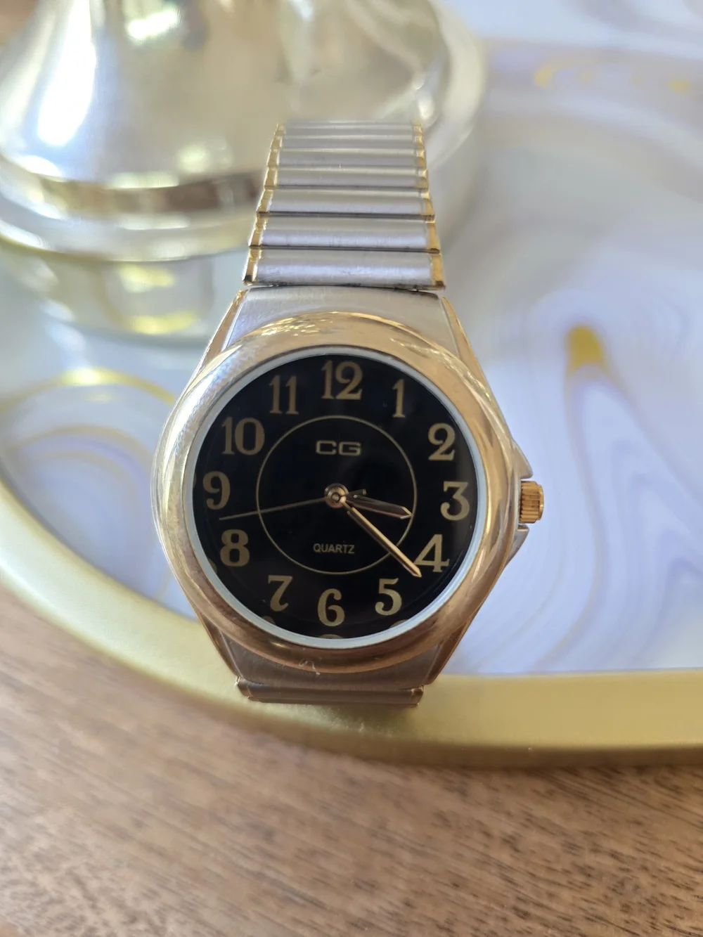 Gold-Tone and Silver-Tone Quartz Watch - Black Dial Japan Cond